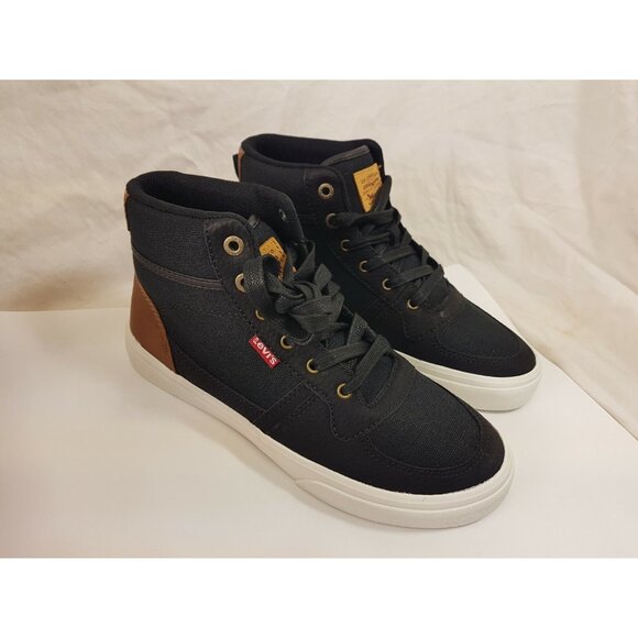 Levi's Boys Stanton Waxed UL NB Fashion Hightop Sneaker Size 4 Black Tan - Picture 4 of 6